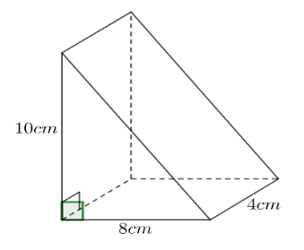 Một cái bánh ngọt có hình lăng trụ đứng tam giác, kích thước như hình vẽ.
Thể tích cái bánh là
A. (ảnh 1)