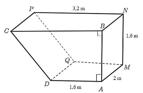 Cho hình lăng trụ đứng tứ giác đáy là hình thang vuông có kích thước như hình vẽ dưới đây.
A. (ảnh 1)