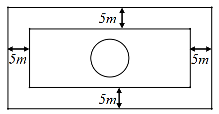 Trên mảnh đất có dạng hình chứ nhật với chiều rộng là x (m), chiều dài gấp đôi chiều rộng, người ta dự định làm một vườn hoa hình chữ nhật và bớt ra một phần đường đi rộng 5 m. (ảnh 1)
