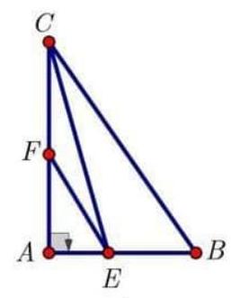 Cho hình vẽ bên phải, có ˆ A = 90 ∘ : Trong các đoạn thẳng E A , E F , E C , B C E A , E F , E C , B C , đoạn thẳng có độ dài nhỏ nhất là: (ảnh 1)