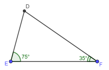Độ dài của các cạnh của tam giác DEF được sắp xếp thứ tự từ bé tới lớn là:

A. \[ED < EF < DF.\]
B. \[ED < DF < EF.\]
C. \[DF > EF > ED.\]
D. \[EF > DF > ED.\] (ảnh 1)