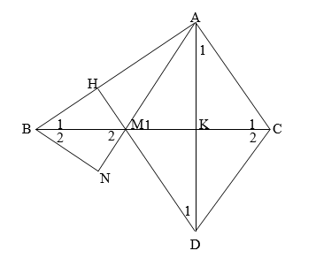 Cho tam giác ABC vuông tại A( AB > AC ). Kẻ AK vuông góc với BC (K  ∈  BC). Lấy điểm D thuộc tia đối của tia KA sao cho KD = KA.  (a) Chứng minh  Δ C A K = Δ C D K (ảnh 1)