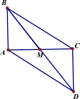 Cho tam giác  A B C  vuông tại  A  có  B M  là trung tuyến. Trên tia đối của tia  M B  lấy điểm  D  sao cho  M D = M B . Chứng minh rằng:  (a)  A B = C D  và  A C  vuông góc với  C D . (ảnh 1)
