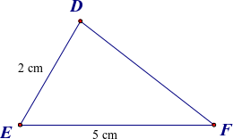 Trong tam giác  D E F  có  D E = 2 c m , E F = 5 c m . Kết luận nào sau đây đúng? (ảnh 1)