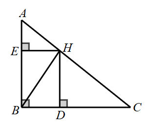 Cho hình vẽ dưới đây:    Khi đó:  (i). Các đường vuông góc kẻ đến  A B  là:  C B , H E .  (ii). Đường vuông góc kẻ đến  B C  chỉ có  H D .  (iii). Đường xiên kẻ từ  H  đến  A B  là  H A , H B , H E . (ảnh 1)