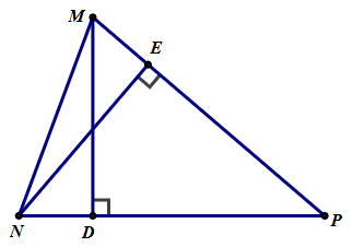 Cho  Δ M N P  nhọn. Kẻ  M D ⊥ N P ( D ∈ N P ) , N E ⊥ M P ( E ∈ M P ) .    Khi đó:  (i).  M N > M D .  (ii).  N M < N E .  (iii).  2 N M > N E + M D . (ảnh 1)