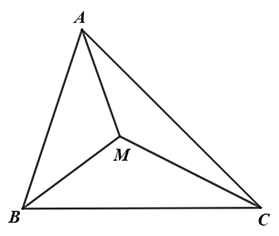 Cho tam giác  A B C , lấy điểm M bất kì nằm bên trong tam giác. Khi đó: (ảnh 1)
