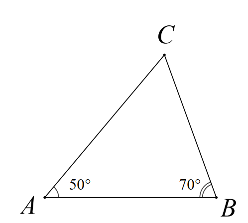 Cho tam giác A B C có ˆ B = 70 ∘ ; ˆ A = 50 ∘ . Em hãy chọn câu trả lời đúng nhất. (ảnh 1)
