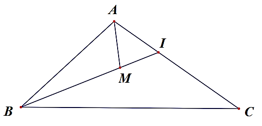 Cho tam giác  Δ A B C  và  M  là một điểm nằm trong tam giác. Gọi  I  là giao điểm của đường thẳng  B M  và cạnh  A C . (ảnh 1)