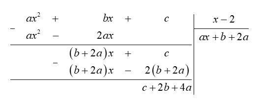 Cho đa thức  P ( x ) = a x^2 + b x + c  có  x = − 2  là một nghiệm.  Xác định  a ,  b ,  c  biết số  a  lớn hơn số  c  năm đơn vị và đa thức  P ( x )  chia hết cho  x − 2 . (ảnh 1)