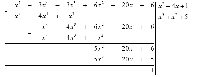 Cho  x^2 − 4 x + 1 = 0 .  Tính giá trị của biểu thức  A = x^5 − 3 x^4 − 3 x^3 + 6 x^2 − 20 x + 6 . (ảnh 1)