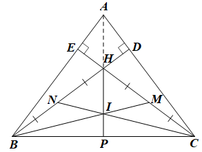 Cho  Δ A B C  cân tại  A  có các đường cao  B D  và  C E  cắt nhau tại  H .  (a) Chứng minh  Δ A D B = Δ A E C  và  B E = C D .  (b) Chứng minh  Δ H B C  là tam giác cân. So sánh  H B  và  H D . (ảnh 1)