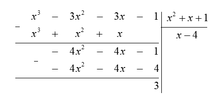 Tìm giá trị nguyên dương của  x  để đa thức  x^3 − 3 x^2 − 3 x − 1  chia hết cho đa thức  x^2 + x + 1 . (ảnh 1)
