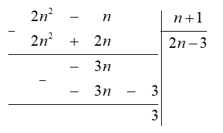 Tìm  n ∈ Z  để  2 n^2 − n  chia hết cho  n + 1 . (ảnh 1)