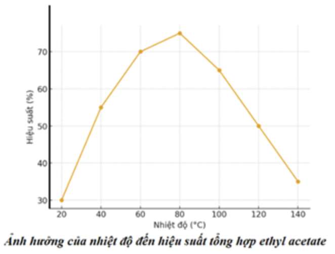 Để khảo sát ảnh hưởng của nhiệt độ đến quá trình tổng hợp ethyl acetate, một loạt thí nghiệm được tiến hành với hỗn hợp phản ứng gồm acetic acid và ethanol theo tỷ lệ mol 1 : 1 và H2SO4 đặc đ (ảnh 1)