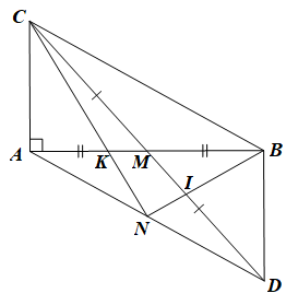 Cho tam giác  A B C  vuông tại  A , đường trung tuyến  C M . Trên tia đối của tia  M C  lấy điểm  D  sao cho  M D = M C .  (a) Chứng minh  Δ M A C = Δ M B D .  (b) Chứng minh  A C + B C > 2 C M . (ảnh 1)