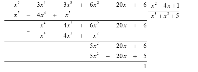 Cho  x^2 − 4 x + 1 = 0 .  Tính giá trị của biểu thức  A = x^5 − 3 x^4 − 3 x^3 + 6 x^2 − 20 x + 6 . (ảnh 1)