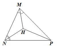 Cho tam giác  M N P  có các tia phân giác của góc  M  và  N  cắt nhau tại  H . Khẳng định nào dưới đây là sai? (ảnh 1)