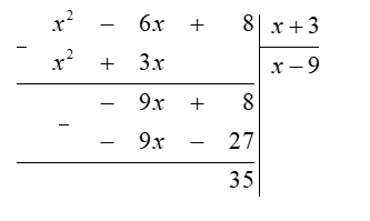 Tính giá trị các biểu thức  (a)  ( x^2 − 8 ) ( x 3 + 2 x + 4 ) ;  (b)  ( x^2 − 6 x + 8 ) : ( x + 3 ) . (ảnh 1)