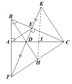 Cho tam giác A B C vuông tại A . Tia phân giác góc A B C cắt A C tại D . Vẽ D E vuông góc với B C tại E . (a) Chứng minh Δ A B D = Δ E B D và Δ B A E là tam giác cân. (ảnh 1)