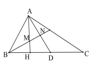 Cho tam giác ABC vuông tại A. Kẻ đường cao AH và phân giác trong AD của góc HAC. Phân giác trong của góc ABC cắt AH, AD lần lượt tại M,N (ảnh 1)