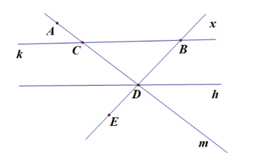 Quan sát hình vẽ bên. Em hãy:  (a) Kể tên các bộ ba điểm thẳng hàng.  (b) Điểm  D  thuộc những đường thẳng nào? Viết kí hiệu.  (c) Điểm  B  không thuộc những đường thẳng nào? Viết kí hiệu. (ảnh 1)