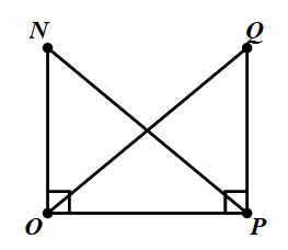 Cho hình vẽ dưới đây:Cần thêm điều kiện để  Δ N O P = Δ Q P O  theo trường hợp cạnh huyền – cạnh góc vuông là (ảnh 1)