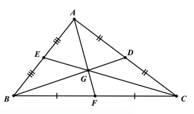 Cho tam giác  A B C , các đường trung tuyến  B D  và  C E . Chọn câu đúng: (ảnh 1)