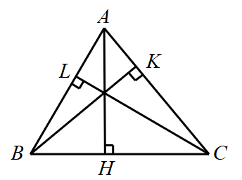 Cho  Δ A B C , kẻ  A H ⊥ B C  tại  H .  Kẻ  B K ⊥ A C  tại  K ,  C L ⊥ A B  tại  L . (ảnh 1)