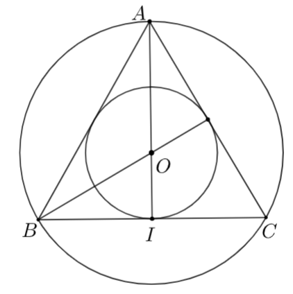Đường tròn ngoại tiếp tam giác đều  A B C  có bán kính bằng  R = 4 a √ 3/3 .  (a) Tính các cạnh của tam giác  A B C  theo  a .  (b) Tính bán kính đường tròn nội tiếp của  A B C  theo  a . (ảnh 2)