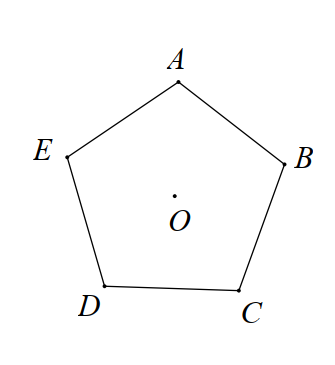 Cho ngũ giác đều  A B C D E  có tâm  O .  (a) Phép quay thuận chiều tâm  O  biến điểm  A  thành điểm  C  thì các điểm  B , C , D , E  tương ứng biến thành điểm nào?  (b) Chỉ ra các phép quay tâm  O  giữ nguyên hình ngũ giác đều đã cho. (ảnh 1)