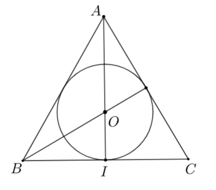 Cho bán kính đường tròn nội tiếp một tam giác đều bằng 4 c m . Cạnh của tam giác đều đó là (ảnh 1)
