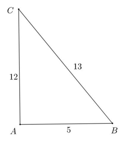 Cho tam giác  A B C  có  A B = 5 c m ,  A C = 12 c m ,  B C = 13 c m .  (a) Tính diện tích tam giác  A B C .  (b) Tính bán kính đường tròn ngoại tiếp tam giác  A B C . (ảnh 1)