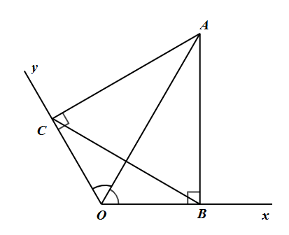 Cho ˆxOy=120∘, điểm A thuộc tia phân giác của ˆxOy. Kẻ AB⊥Ox(B∈Ox) và AC⊥Oy(C∈Oy). Khi đó: (ảnh 1)