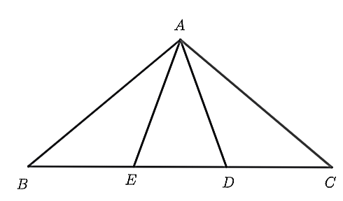 Cho tam giác ABC cân tại A có ˆA=100∘. Lấy các điểm D và E trên cạnh BC sao cho BD=BA,CE=CA. Hỏi góc DAE bằng bao nhiêu độ? (ảnh 1)