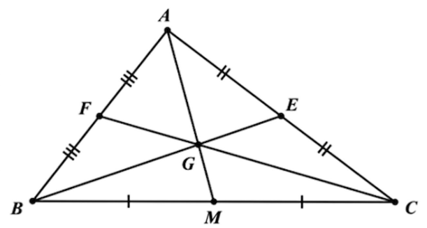 Cho tam giác ABC có trung tuyến GF=7,2cm với trọng tâm G. Hỏi độ dài đoạn thẳng CG bằng bao nhiêu cm? (ảnh 1)