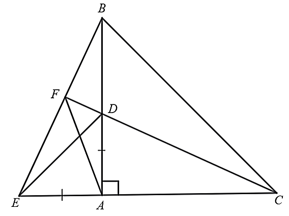 Cho ΔABC vuông cân tại A. Trên cạnh AB lấy điểm D bất kì (D≠A,B). Trên tia đối của tia AC lấy điểm E sao cho AD=AE. Gọi F là giao điểm của CD và BE. (ảnh 1)