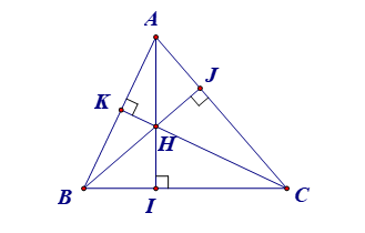 Cho ΔABC nhọn. Trực tâm H của tam giác ABC: (ảnh 1)