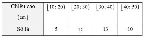 Đo độ dài (đơn vị: cm) của 40 lá dương xỉ trưởng thành ta có bảng tần số ghép nhóm như sau: Khi đó, tỉ lệ lá có chiều dài từ 20cm đến dưới 30cm là (ảnh 1)