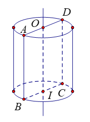 Cho hình chữ nhật ABCD, các điểm O,I lần lượt là trung điểm của các cạnh AD,BC. Xét hình trụ được tạo ra khi quay hình chữ nhật AOIB một vòng xung quanh đường thẳng cố định chứa cạnh OI của hình chữ nhật đó (như hình vẽ). Hãy chỉ ra: (ảnh 1)
