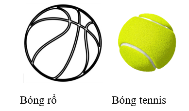 Có một quả bóng rổ và một quả bóng tennis (hình vẽ). Biết rằng diện tích bề mặt của quả bóng rổ khoảng  1 884 , 75 c m 2  và bán kính của quả bóng rổ gấp khoảng 2 lần đường kính của quả bóng tennis. (ảnh 1)
