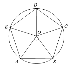 Cho hình ngũ giác đều ABCDE có tâm O (như hình vẽ). Phép quay ngược chiều 72∘ tâm O biến điểm A thành điểm B thì các điểm B,C,D,E tương ứng biến thành lần lượt các điểm nào? (ảnh 1)