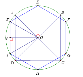 Cho một hình lục giác đều và một hình vuông cùng nội tiếp một đường tròn. Biết hình vuông có cạnh bằng 3cm. Diện tích của một hình lục giác đều đã cho là (ảnh 1)