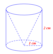 Một khối gỗ hình trụ có chu vi đáy 2πcm và chiều cao 2cm, người ta gọt đi một phần gỗ bên ngoài để có được khối gỗ hình nón có đáy là một đáy của khối gỗ hình trụ và chiều cao bằng chiều cao của khối gỗ hình trụ. Phần thể tích gỗ đã gọt đi là (ảnh 1)