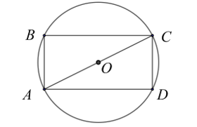 T&iacute;nh diện t&iacute;ch của một h&igrave;nh chữ nhật, biết rằng h&igrave;nh chữ nhật đ&oacute; c&oacute; chiều d&agrave;i gấp hai lần chiều rộng v&agrave; b&aacute;n k&iacute;nh đường tr&ograve;n ngoại tiếp bằng \(2,5\,\,{\rm{cm}}{\rm{.}}\) (ảnh 1)