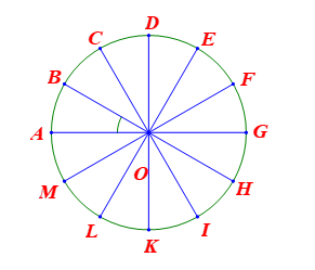 Vòng trong của mái giếng trời hình hoa sen của nhà ga Bến Thành (Thành phố Hở Chí Minh) có dạng đa giác đếu 12 cạnh (hình vẽ). Hãy chỉ ra bốn phép quay biến đa giác đều đó thành chính nó.
(ảnh 2)
