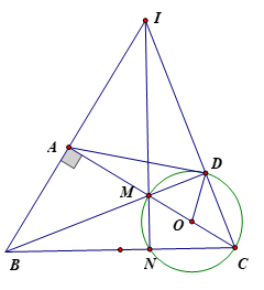 Cho tam gi&aacute;c \(\Delta ABC\) vu&ocirc;ng tại \(A\). Lấy điểm \(M\) bất k&igrave; tr&ecirc;n đoạn \(AC\), đường tr&ograve;n đường k&iacute;nh \(CM\) cắt hai đường thẳng \(BM\) v&agrave; \(BC\) lần lượt tại \(D\) v&agrave; \(N\). Chứng minh rằng: (ảnh 1)