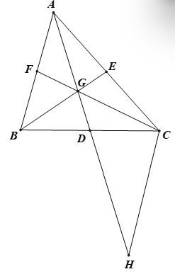 Cho ΔABC có ba đường trung tuyến AD,BE,CF cắt nhau tại G. Chứng minh rằng: (a) AD<AB+AC / 2. (b) BE+CF>3/2BC. (c) 3/4(AB+BC+AC)<AD+BE+CF<AB+BC+AC. (ảnh 1)