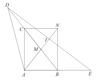 Cho tam giác ABC vuông tại A có ˆABC>ˆACB, trung tuyến AM. Trên tia đối của tia CB lấy điểm D sao cho C là trung điểm của MD. Trên tia đối của tia BA lấy điểm E sao cho BE=BA. Trên tia đối của tia MA lấy điểm N sao cho MN=MA. (ảnh 1)