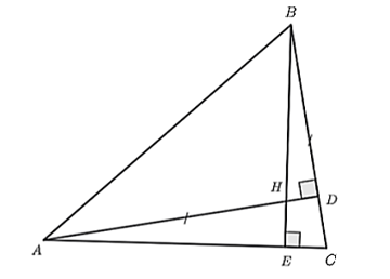 Cho tam giác nhọn ABC. Kẻ AD⊥BC(D∈BC) và BE⊥AC(E∈AC). Gọi H là giao điểm của AD và BE. Biết rằng AH=BC. Hỏi số đo của góc BAC bằng bao nhiêu độ? (ảnh 1)